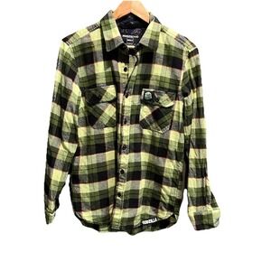 Godzilla Middle of Beyond Green Plaid Men's Casual Button Down Shirt Size S